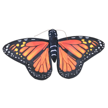 A butterfly shaped soft toy in the shape of a butterfly in orange.