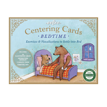 Front cover of a box titled 'Centering Cards Bedtime' with an illustration of a little bear in bed with a bigger bear sitting on the bed.