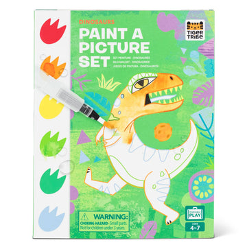 A box titled 'Dinosaurs Paint a Picture Set' with an illustration of a dinosaur being coloured in.