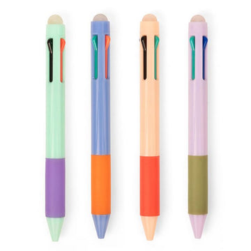 Four different coloured pens with multiple coloured pens inside each and an erasable top.