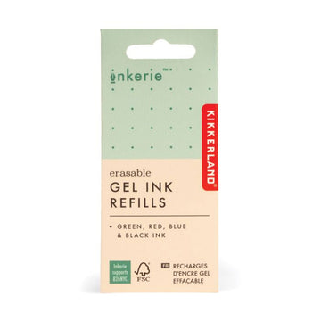 A sealed card packet with the heading 'erasable gel ink refills'.