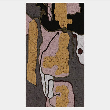 Abstract scarf with black, yellow, and beige patterns on a white background.