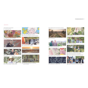 Front cover of the Museum magazine featuring an illustration of a person walking through a leafy garden with a kangaroo, lizard and bird visible with the National Museum's loop in the backgroud.