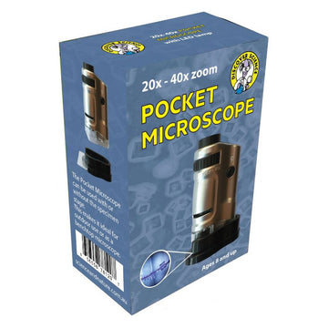 A box with the title 'Pocket Microscope' with a photo of a microscope on the front.