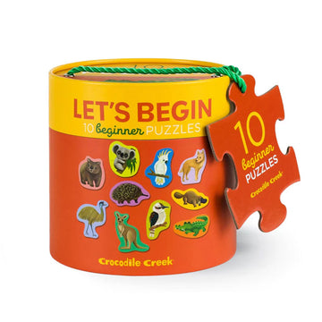 Children's puzzle set with animal illustrations on a white background.