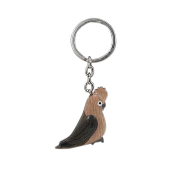A timber keyring with a galah shaped charm.
