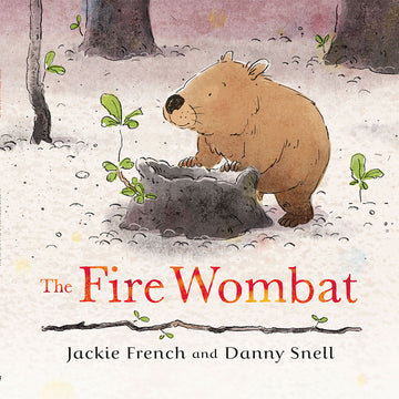 Book cover of 'The Fire Wombat' featuring two wombats and a branch.