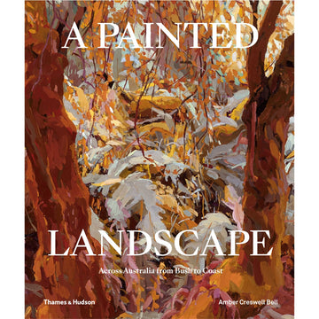 'A Painted Landscape' book cover featuring a close up of tree branches and leaves in a brown colour scheme.