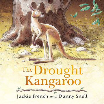 Book cover of 'The Drought Kangaroo' with a kangaroo illustration and title text.