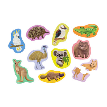 Children's puzzle set with animal illustrations on a white background.