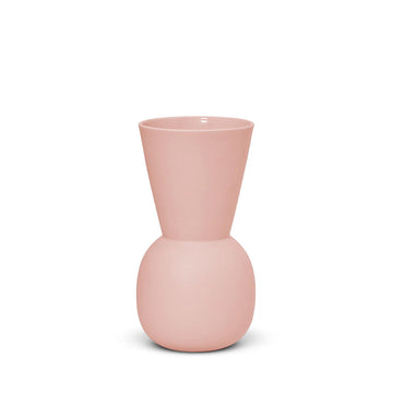 A bell shaped ceramic vase in pink.