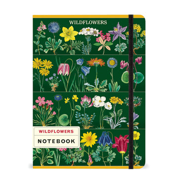 Notebook with wildflower design on a green background.