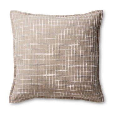 An image of a cushion with a white slub check design on an oatmeal background.