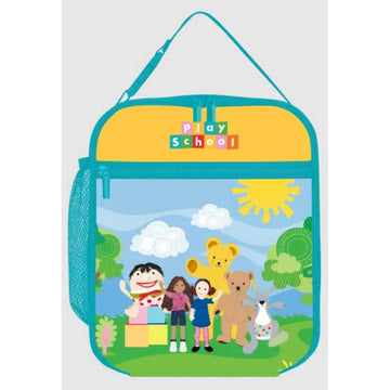 A kids lunch box bag illustrated with the characters from Play School.