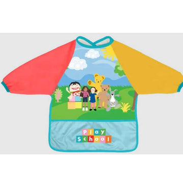 A kids art smock illustrated with characters from Play School.