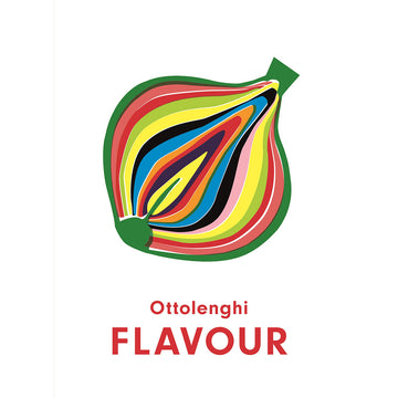 'Ottolenghi Flavour' book cover featuring a colourful onion cut in half on a white background.