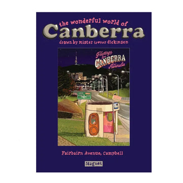 A magnet illustrated with a bus shelter at night time in Canberra by Trevor Dickinson.