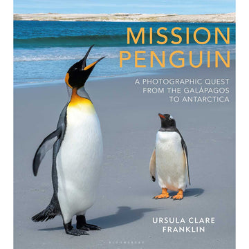 Book cover of 'Mission Penguin' with penguins on a beach and ocean in the background.