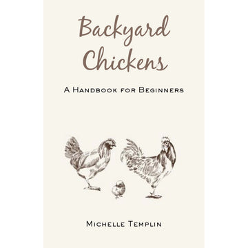 'Backyard Chickens' book cover featuring an illustrations of two chickens and a baby chicken.