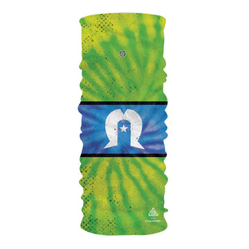 A tube of fabric printed with the Torres Strait Island flag.