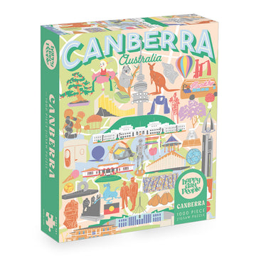 Puzzle box featuring illustrations of Canberra, Australia on a white background.