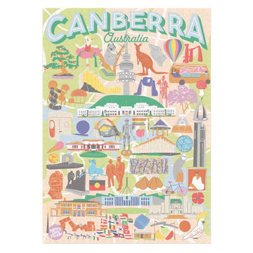 Puzzle box featuring illustrations of Canberra, Australia on a white background.