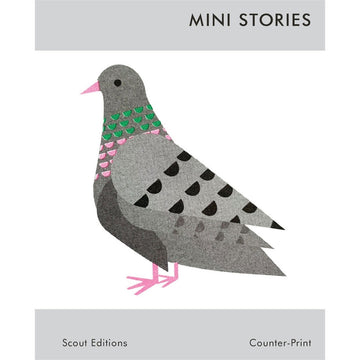 'Mini Stories' book cover featuring an illustration of a pidgeon on a white background.