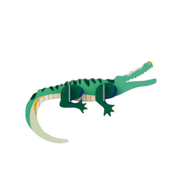 A 3D coloured cardboard model of a crocodile. 