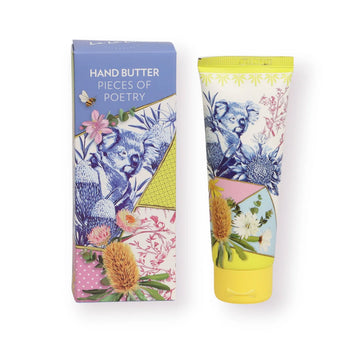 A tube of hand cream next to its matching packaging box illustrated with a koala and flowers.