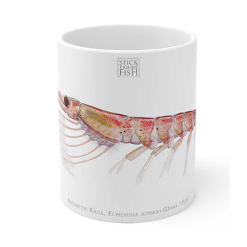 Mug with Antarctic Krill illustration on a white background.