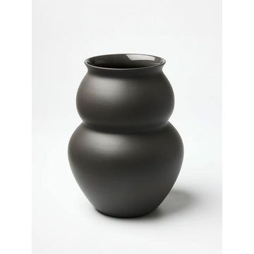 A black vase with a double bubble shape.