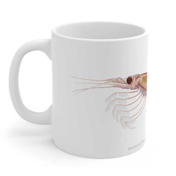 Mug with Antarctic Krill illustration on a white background.