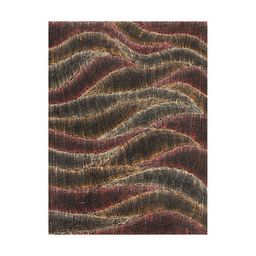Rectangle painting with wavy pattern in red and brown on a white background.