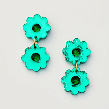 A pair of flower shaped earrings in green.