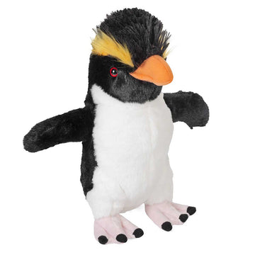 Plush penguin toy with black, white, and orange colors on a white background.