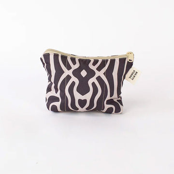 Small pouch with a black and cream pattern on a white background.