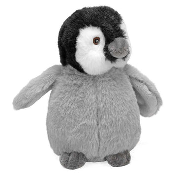 Plush penguin toy on a white background.