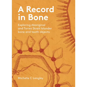 'A Record in Bone' book cover featuring artwork of sun shapes on an orange rock.
