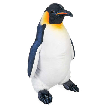 Plush penguin toy on a white background.