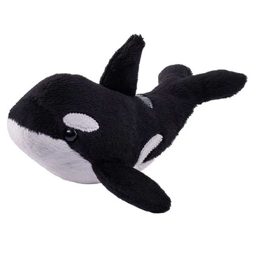 Plush toy orca whale on a white background.