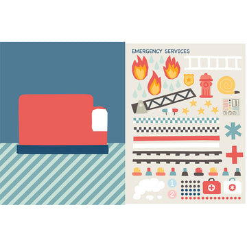 Front cover of a sticker book titled 'Things That Go Sticker Art' with illustrations of different vehicles.