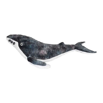Plush toy whale on a white background.