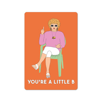 Illustration of a woman sitting on a chair with text on an orange background.