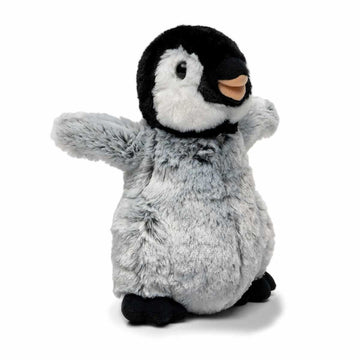 Plush penguin toy on a white background.