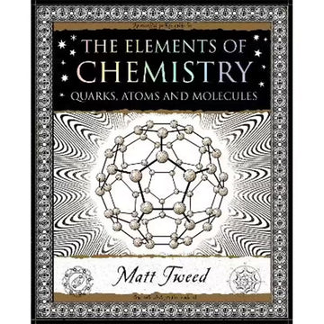'The Elements of Chemistry' book cover featuring an illustration of a molecule diagram in black and white.