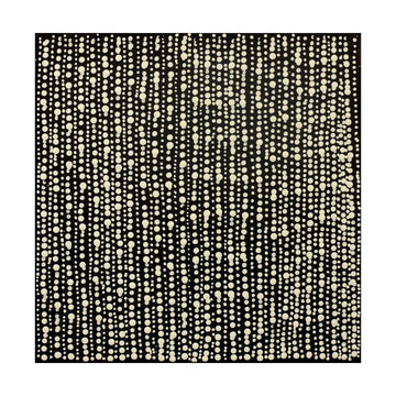 A square painting with a black and cream dot design.