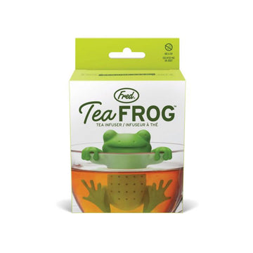 A box with a photo of a frog shaped tea infuser in a clear cup of tea with the text 'Tea Frog' written at the top.