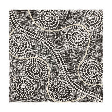 Black and white dot painting on a white background.