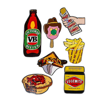 A sticker sheet with illustrations of different Australian snack foods.