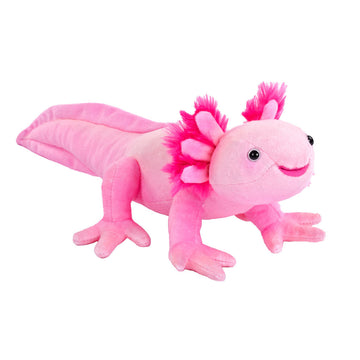 A soft toy shaped like an axolotl in pink.